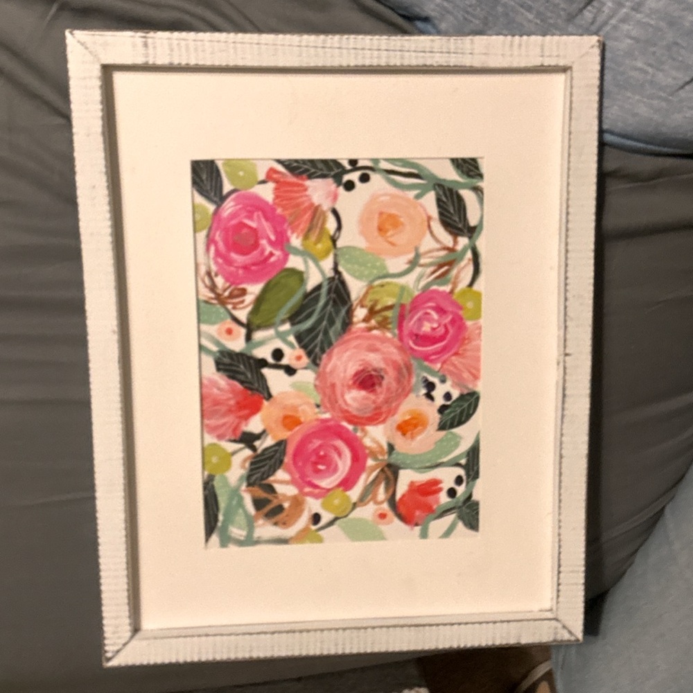 Framed Floral Art Print - Pink & Peach Roses